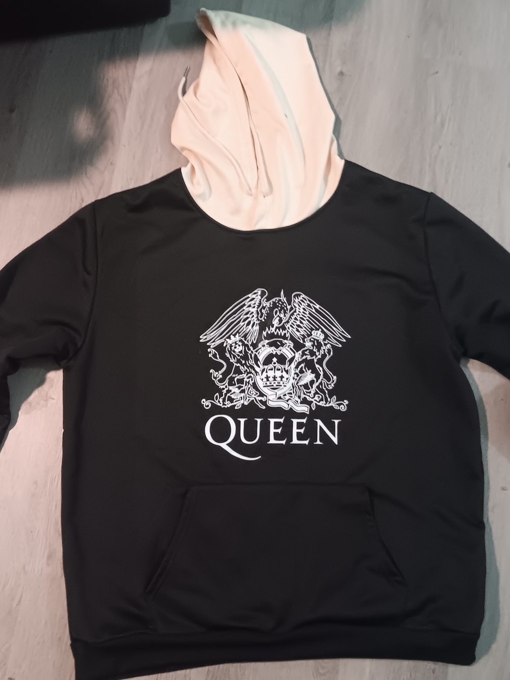 Queen Band Logo Black Hoodie with Cream Hood